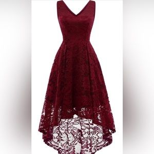 Women's Elegant Floral Lace Dress Sleeveless Crew Neck Hi-Lo Cocktail Dress S
